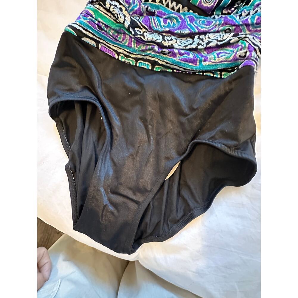Vintage Catalina Women's Black Purple Halter Neck One Piece Swimsuit Size 10 - Picture 4 of 11